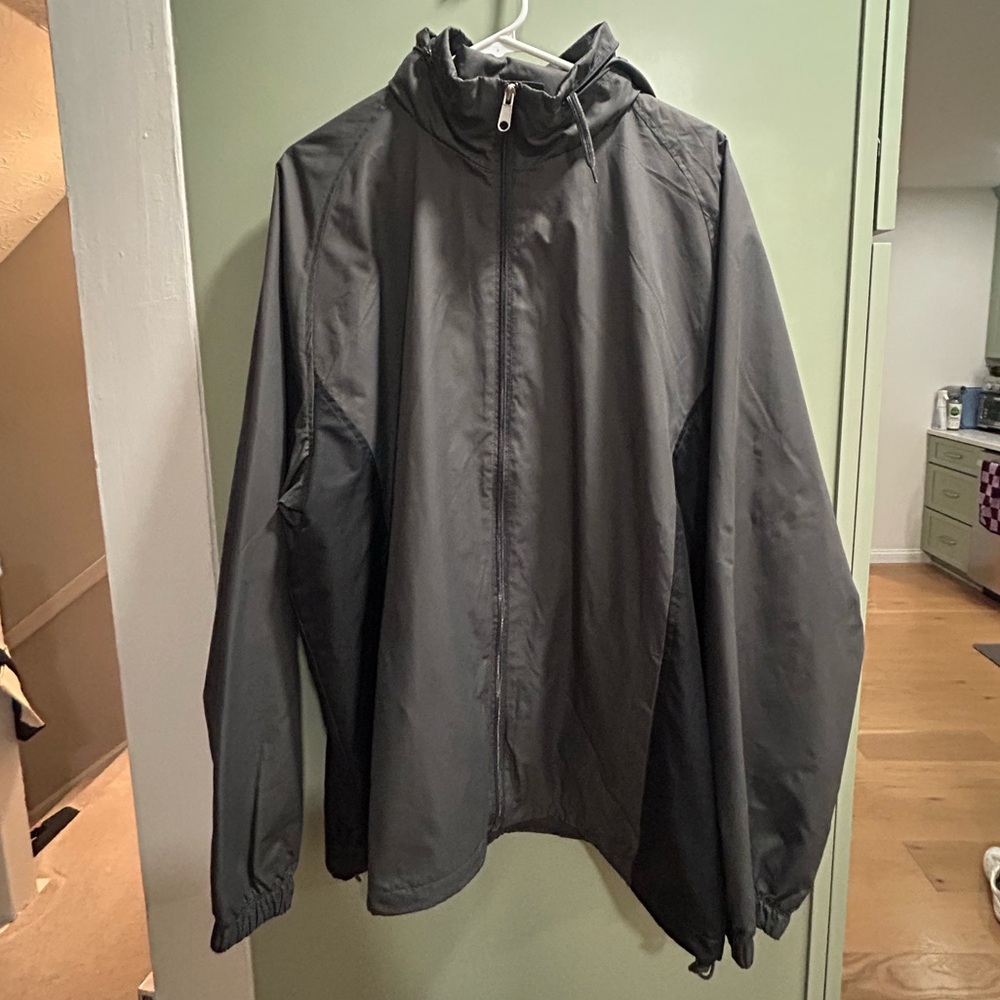 Dark Two Tone Windbreaker with Full-Length Zipper and zip on Hood